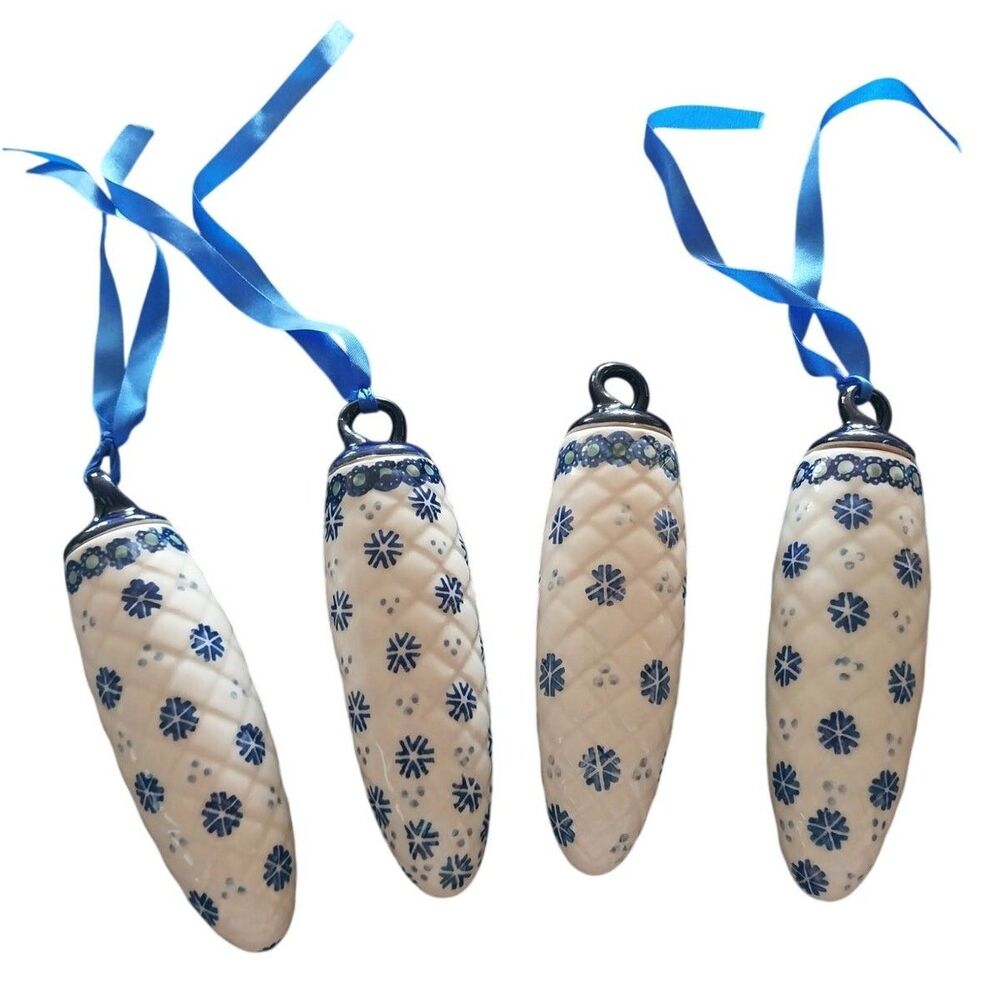 Lot of 4 Hand-Painted UNIKAT Signature Polish Pottery Ornaments